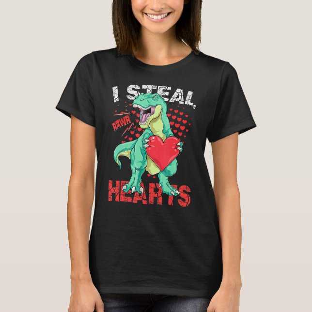 I Steal Hearts Valentines Day Dinosaur Boys Men Lo T Shirt (Framsida)