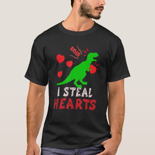 I Steal Hearts Valentines Day Dinosaur Boys Men Lo T Shirt (Framsida)