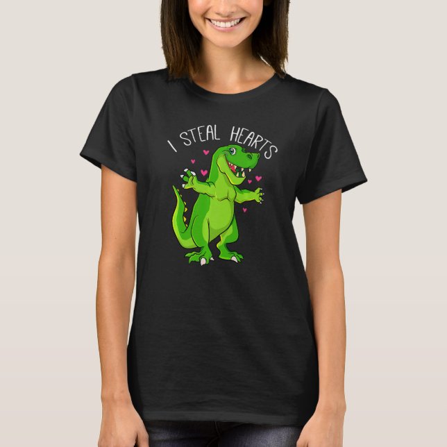 I Steal Hearts Valentines day Dinosaur Boys Valent T Shirt (Framsida)