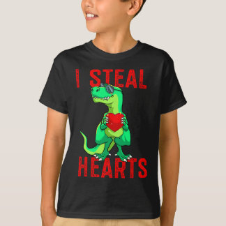 I Steal Hearts Valentines day Dinosaur Boys Valent T Shirt