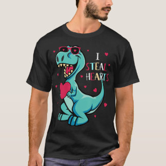 I Steal Hearts Valentines day Dinosaur Boys Valent T Shirt