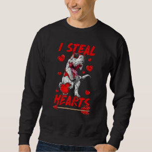 I Steal Hearts Valentines day Dinosaur Trex Älskar Lång Ärmad Tröja
