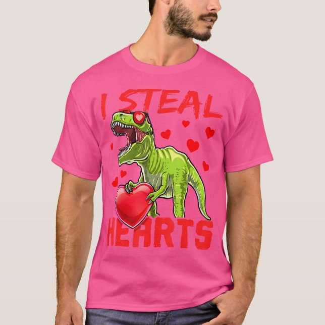I Steal Hearts Valentines day T Rex Dinosaur Shirt (Framsida)