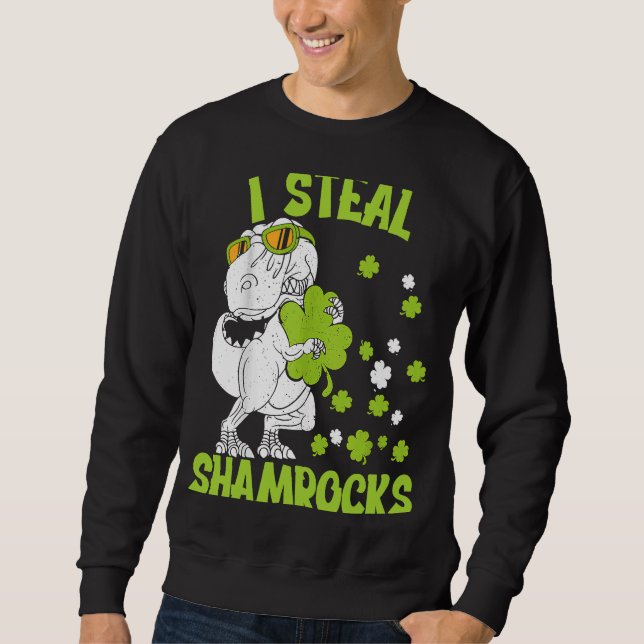 I Steal Shamrocks st patrick's day Dinosaur 5 Lång Ärmad Tröja (Framsida)