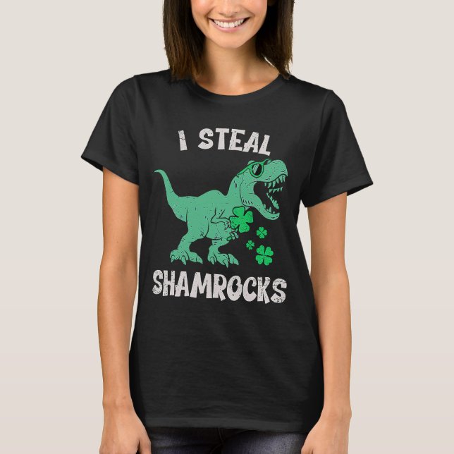I Steal Shamrocks st patrick's day Dinosaur T Shirt (Framsida)