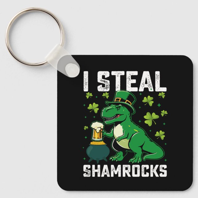 I Steal Shamrocks T Rex Dinosaur St patrick's day Nyckelring (Framsida)