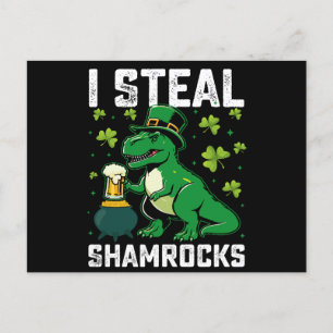 I Steal Shamrocks T Rex Dinosaur St patrick's day Vykort