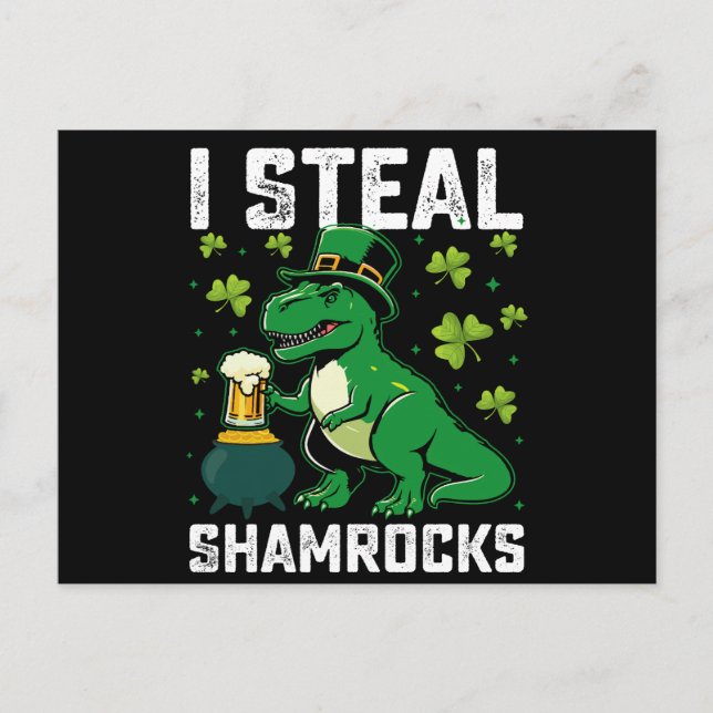 I Steal Shamrocks T Rex Dinosaur St patrick's day Vykort (Framsida)