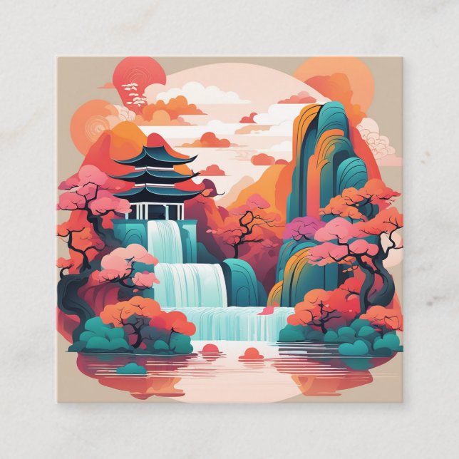 I stil i traditionell kinesisk metikulouspain fyrkantigt visitkort (Framsida)