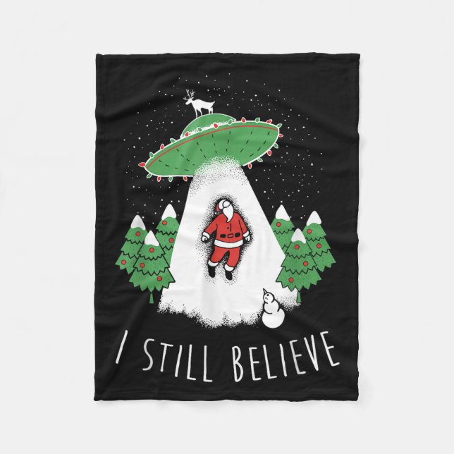 I Still Believe Santa Claus Alien Spaceship Funny  Fleecefilt (Framsidan)