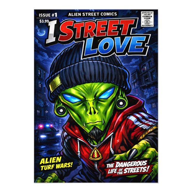 I Street Love – Urban Alien Comic Cover Art Fototryck (Framsidan)