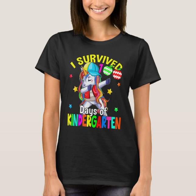 I Survived 100 Days Of Kindergarten Cute Dabbing U T Shirt (Framsida)