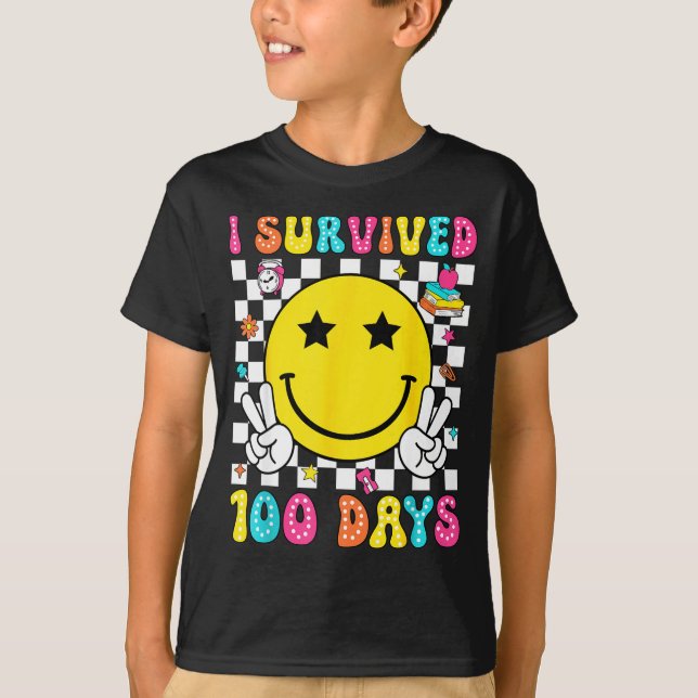 I Survived 100 Days Of School Boys Kids 100th Day  T Shirt (Framsida)