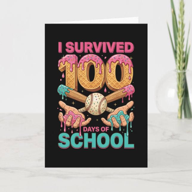 I Survived 100 Days of School Ice Cream Drip Kort (Framsida)