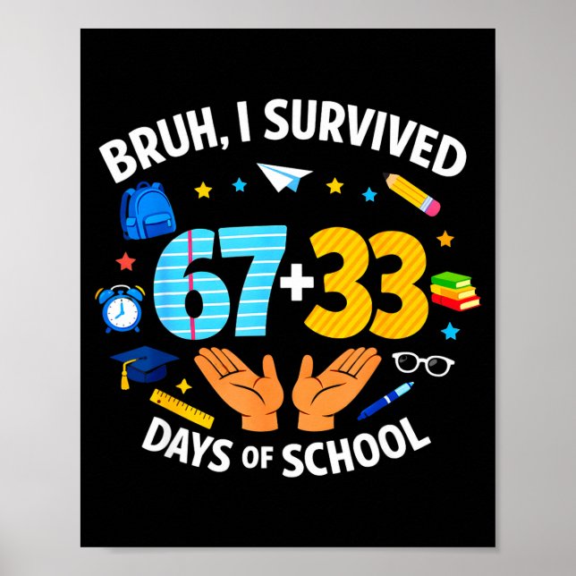 I Survived 67 + 33 Day Of School Funny 6 7 Six Sev Poster (Framsidan)