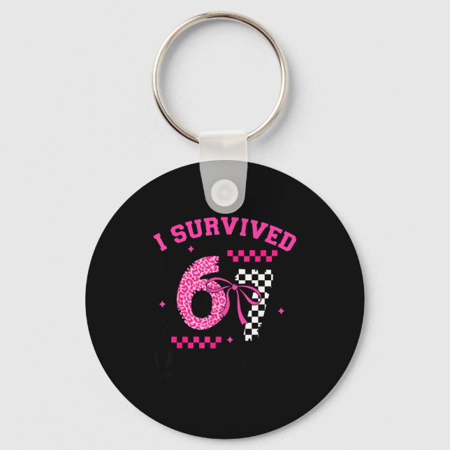 I Survived 67 Days Leopard Checkered 67 Kindergart Nyckelring (Framsida)