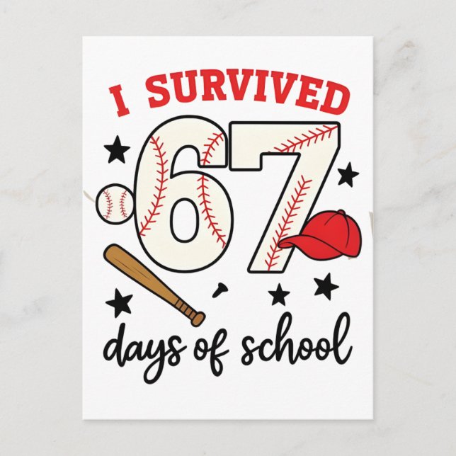 I Survived 67 Days of School Baseball Sport 100   Inbjudan Vykort (Framsida)
