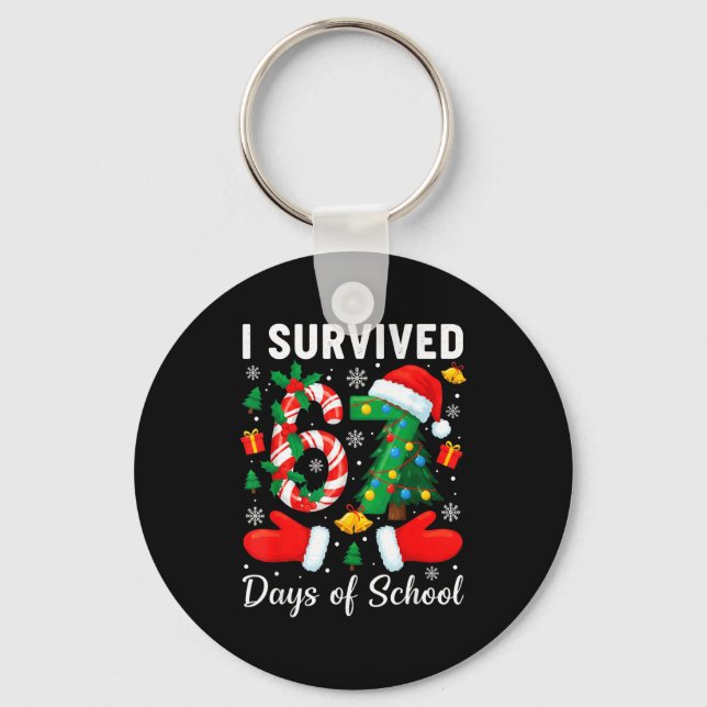 I Survived 67 Days Of School Candy Cane Christmas  Nyckelring (Framsida)