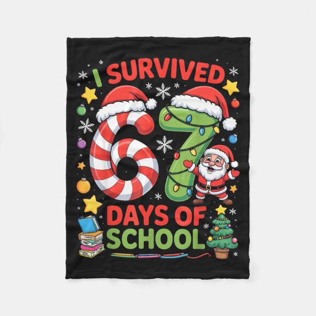 I Survived 67 Days Of School Christmas Candy Cane  Fleecefilt (Framsidan)