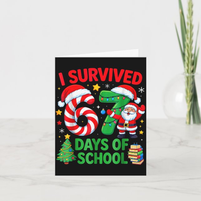 I Survived 67 Days Of School Christmas Candy Cane  Kort (Framsida)