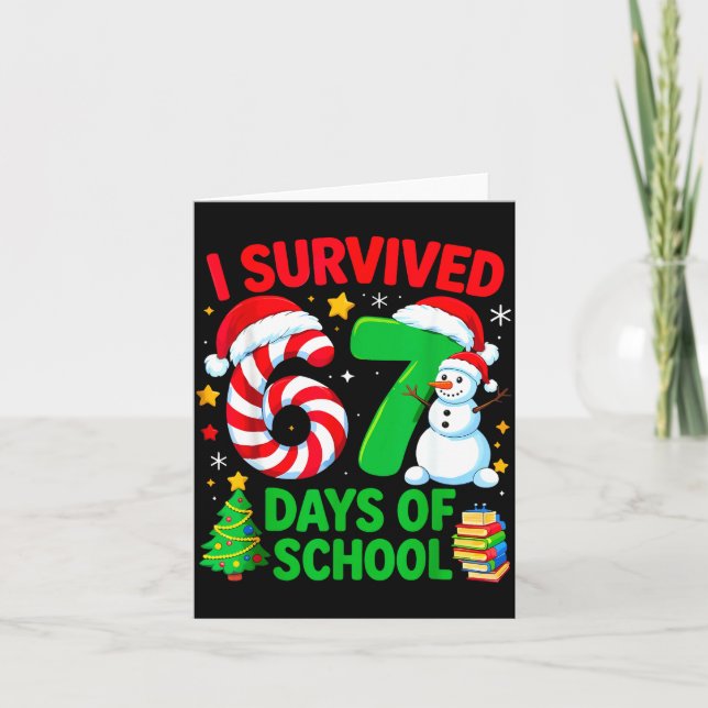 I Survived 67 Days Of School Christmas Candy Cane  Kort (Framsida)