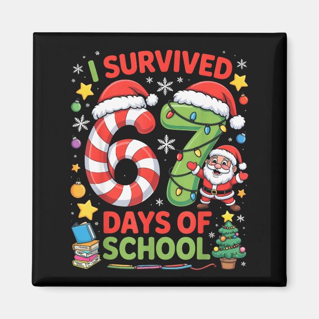 I Survived 67 Days Of School Christmas Candy Cane  Magnet (Framsidan)