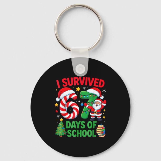 I Survived 67 Days Of School Christmas Candy Cane  Nyckelring (Framsida)