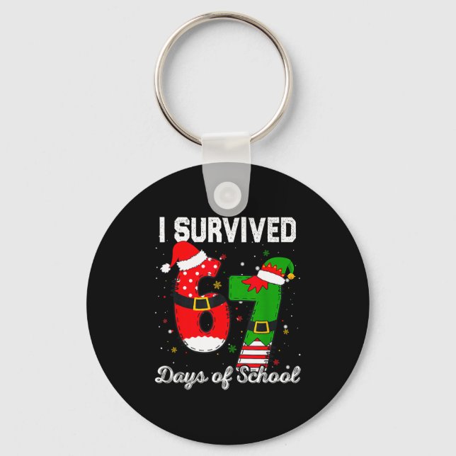 I Survived 67 Days Of School Christmas Candy Cane  Nyckelring (Framsida)