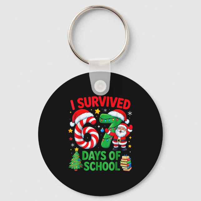 I Survived 67 Days Of School Christmas Candy Cane  Nyckelring (Framsida)