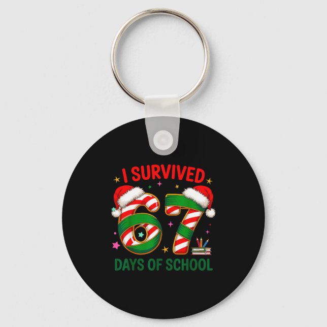 I Survived 67 Days Of School Christmas Candy Cane  Nyckelring (Framsida)