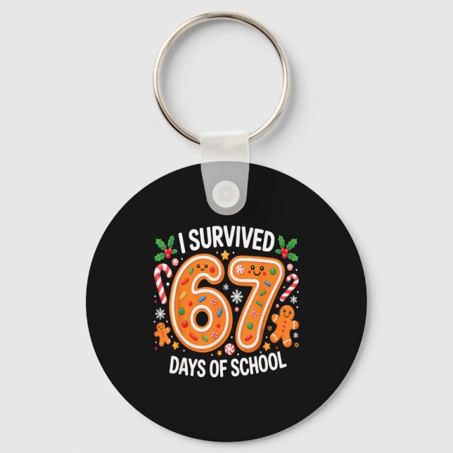 I Survived 67 Days Of School Christmas Candy Cane  Nyckelring (Framsida)