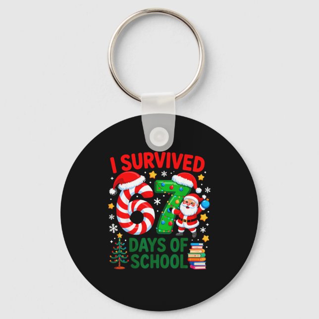 I Survived 67 Days Of School Christmas Candy Cane  Nyckelring (Framsida)