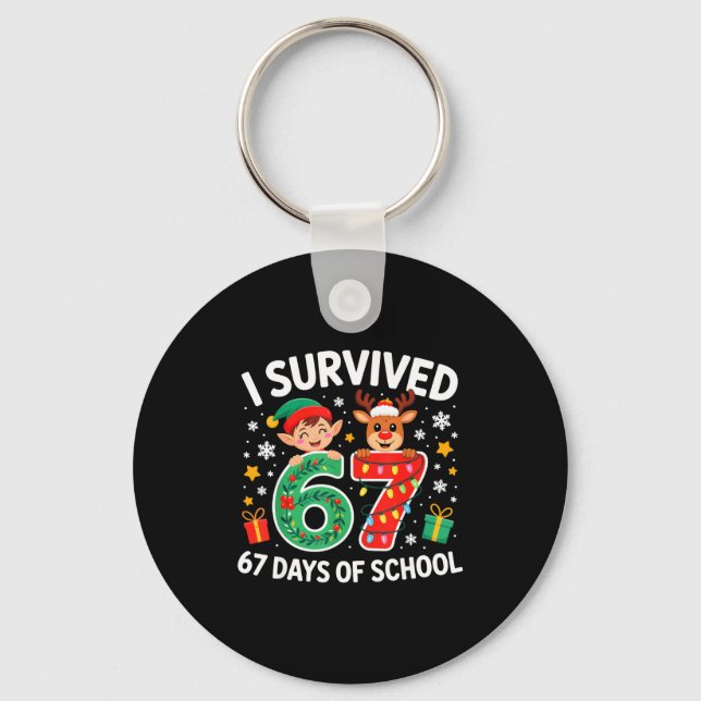 I Survived 67 Days Of School Christmas Candy Cane  Nyckelring (Framsida)