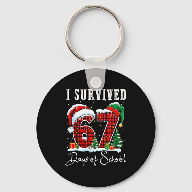 I Survived 67 Days Of School Christmas Candy Cane  Nyckelring (Framsida)