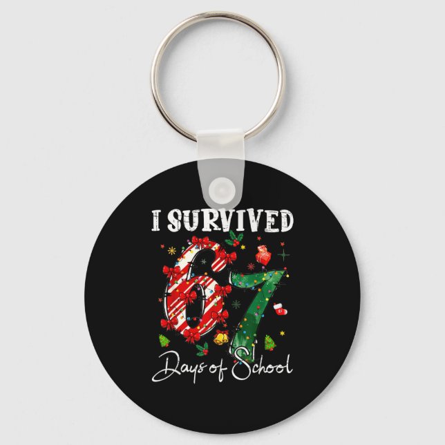 I Survived 67 Days Of School Christmas Candy Cane  Nyckelring (Framsida)