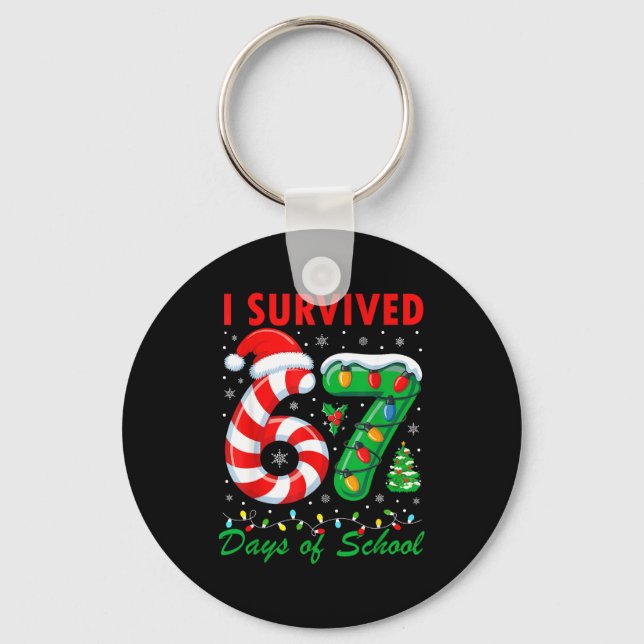 I Survived 67 Days Of School Christmas Candy Cane  Nyckelring (Framsida)