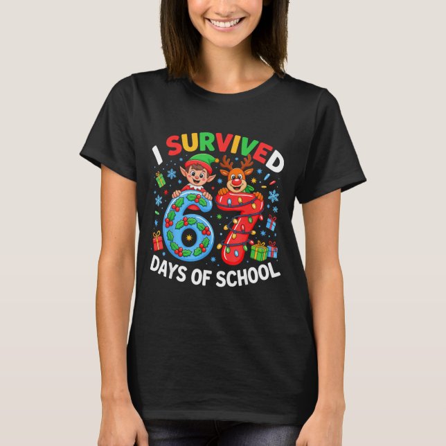 I Survived 67 Days Of School Christmas Candy Cane  T Shirt (Framsida)