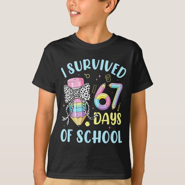 I Survived 67 Days Of School Cute Pastel Pencil Bo T Shirt (Framsida)