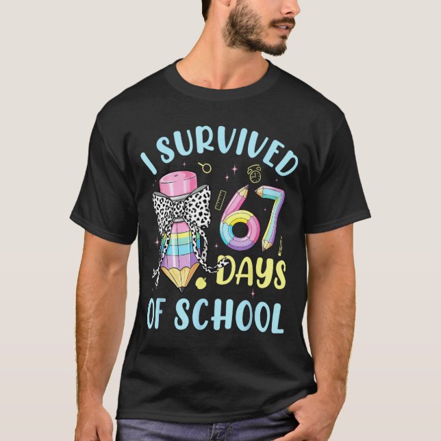 I Survived 67 Days Of School Cute Pastel Pencil Bo T Shirt (Framsida)