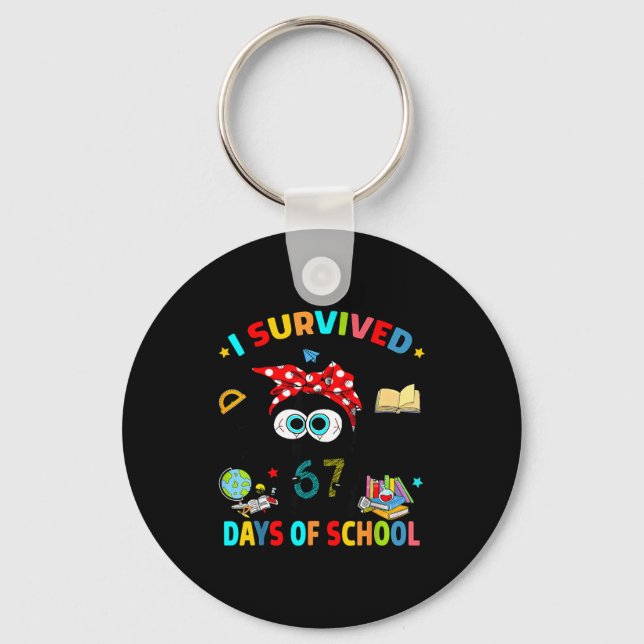 I Survived 67 Days Of School Funny Black Cat Six S Nyckelring (Framsida)