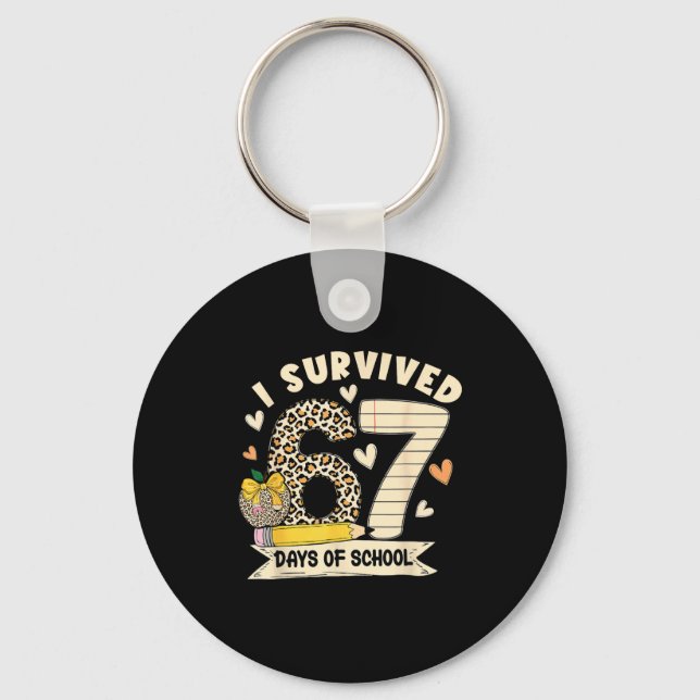 I Survived 67 Days Of School Funny Leopard Student Nyckelring (Framsida)