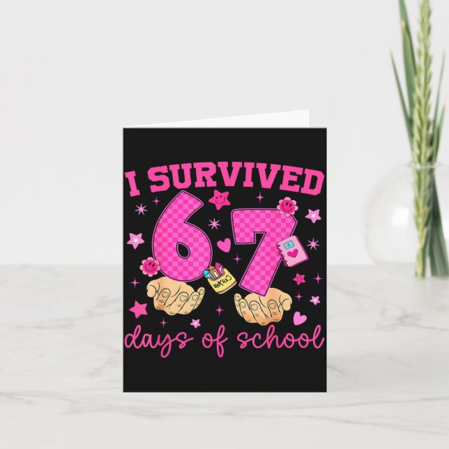 I Survived 67 Days Of School Funny Meme Boy Girl T Kort (Framsida)