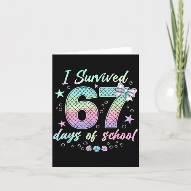 I Survived 67 Days Of School Mermaid Coquette Bow  Kort (Framsida)