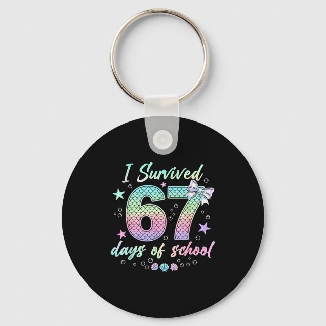 I Survived 67 Days Of School Mermaid Coquette Bow  Nyckelring (Framsida)
