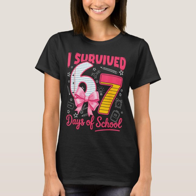 I Survived 67 Days Of School Nk Bow Girls Kids  T Shirt (Framsida)