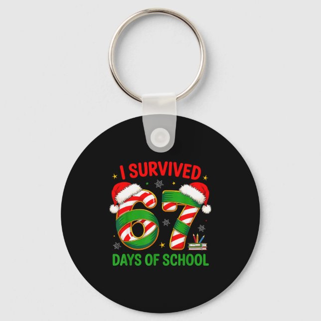 I Survived 67 Days Of School Santa Hat Xmas Teache Nyckelring (Framsida)