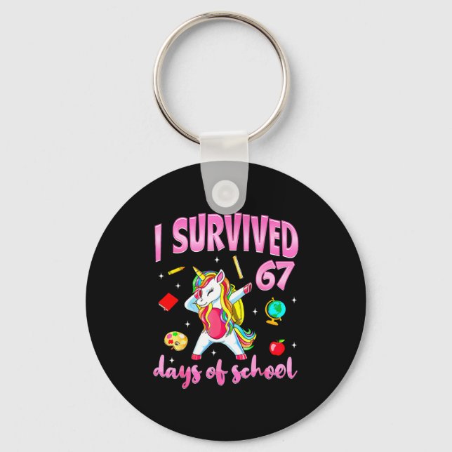 I Survived 67 Days Of School Unicorn Dabbing Teach Nyckelring (Framsida)
