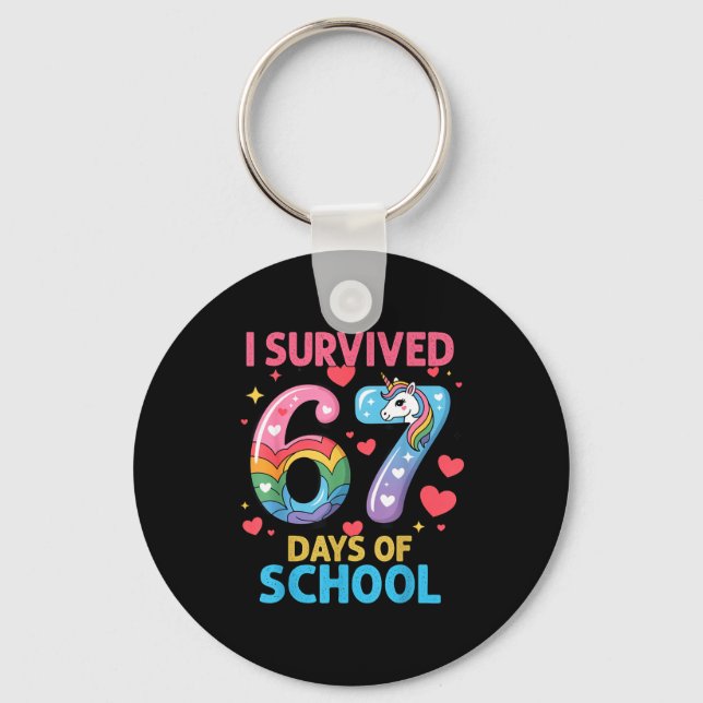 I Survived 67 Days Of School Unicorn Six Seven Tea Nyckelring (Framsida)