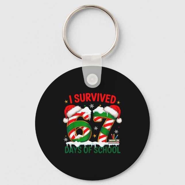 I Survived 67 Days School Christmas Meme 100th Day Nyckelring (Framsida)