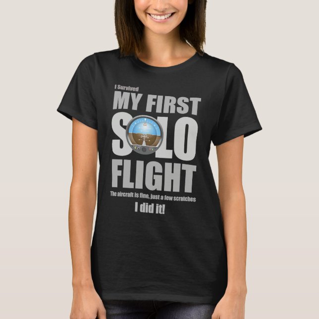 I Survived My First Solo Flight T Shirt (Framsida)